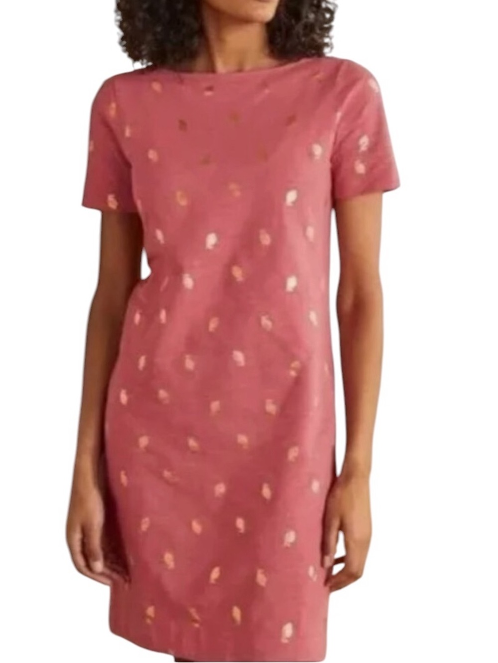 NEW Boden Darcey Dusty Rose & Metallic Gold Lemon Print Mini T-Shirt Dress - 2 P